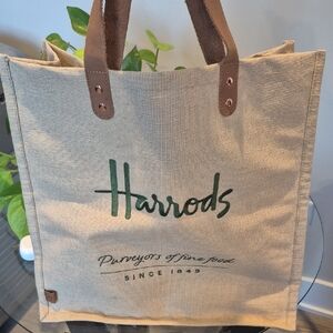 Harrods Natural Canvas Tote with Brown Handles